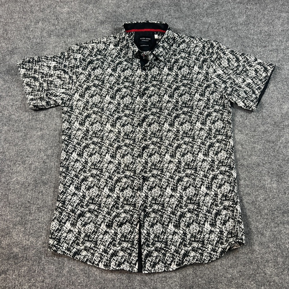 Silver Stone Shirt Mens Large Black White Modern Fit Abstract Button Up Casual‎